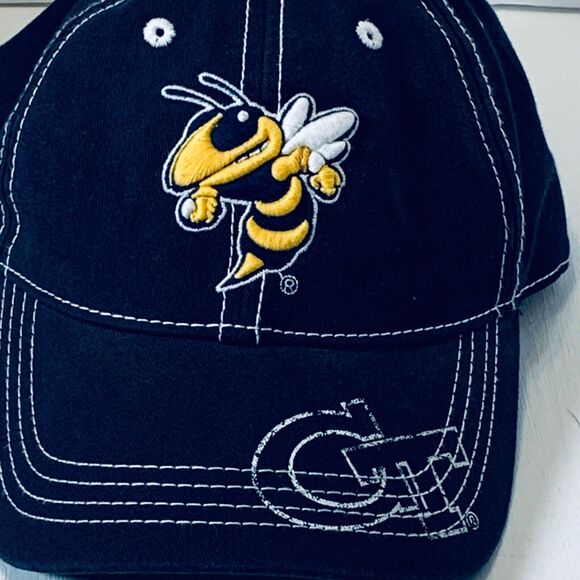 Vintage Georgia Tech Yellow Jackets Blue Hat Cotton Adjustable Rim Drew Pearson - Picture 2 of 7